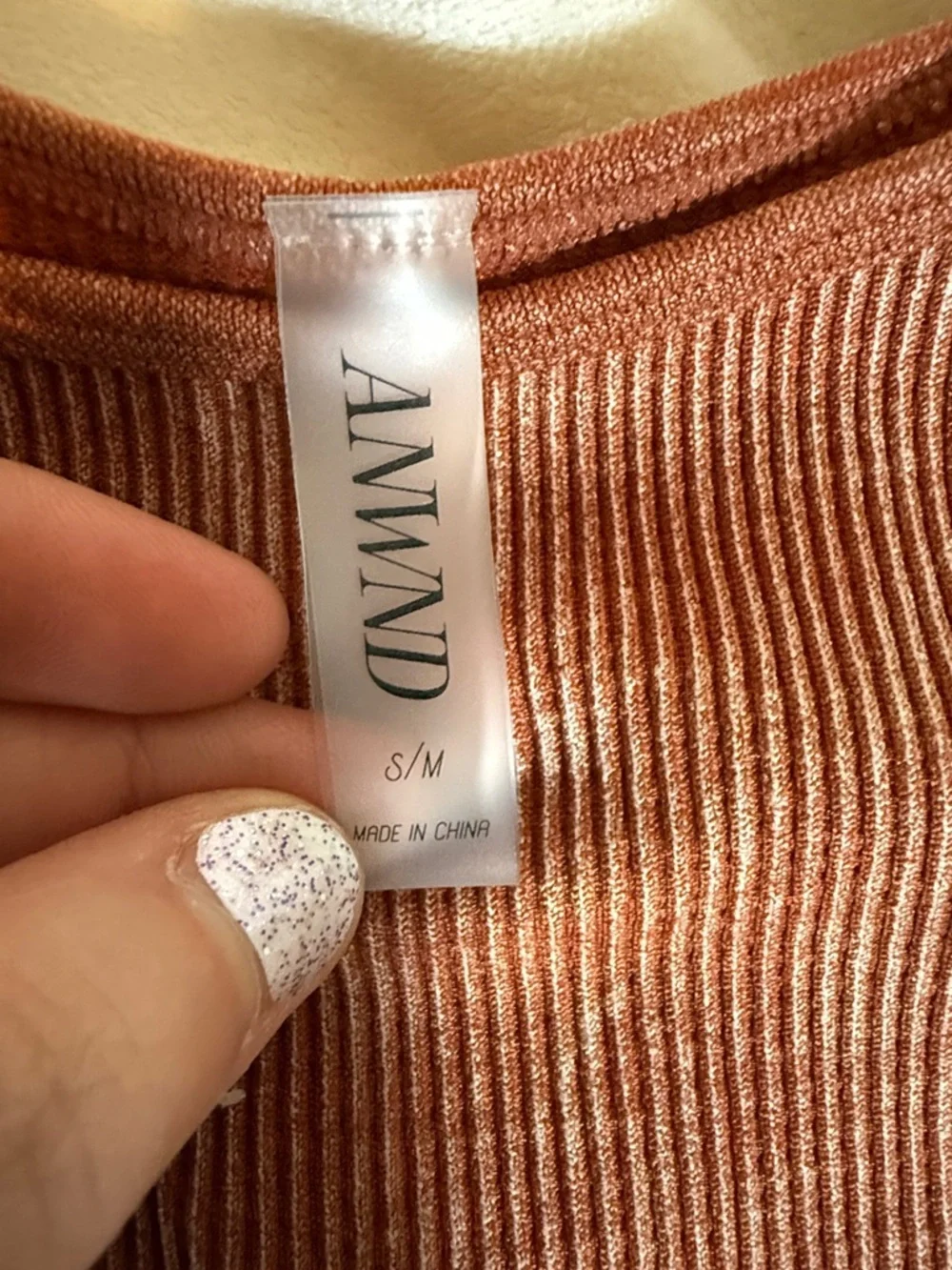 ANWND Terracotta Rust Ribbed High Neck Halter Crop Top Mineral Wash SM - Picture 2 of 3